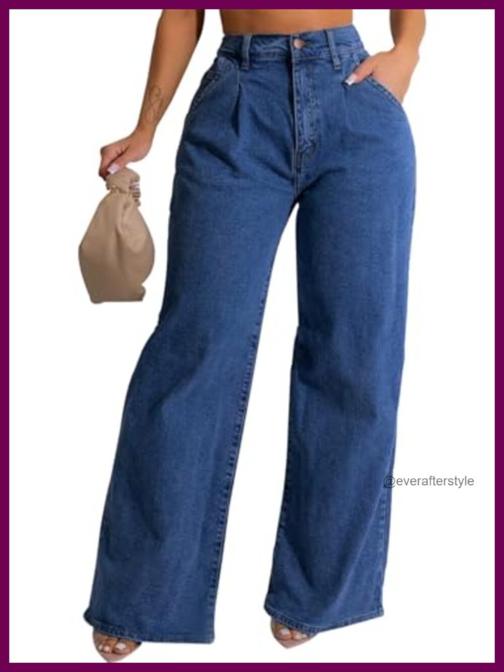 ZERMOM Women's Wide Leg High Rise Baggy Stretch Denim Jeans Loose Fit